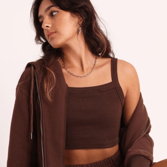 Aurelle Essentials Cropped Ribbed Tank Brown RARE - Picture 8 of 8